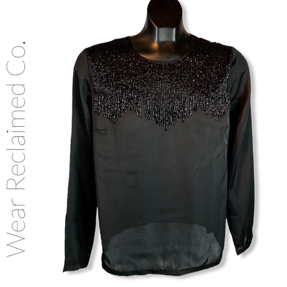 🆕 BUFFALO DAVID BITTON Beaded Black Formal Blouse - Picture 1 of 6